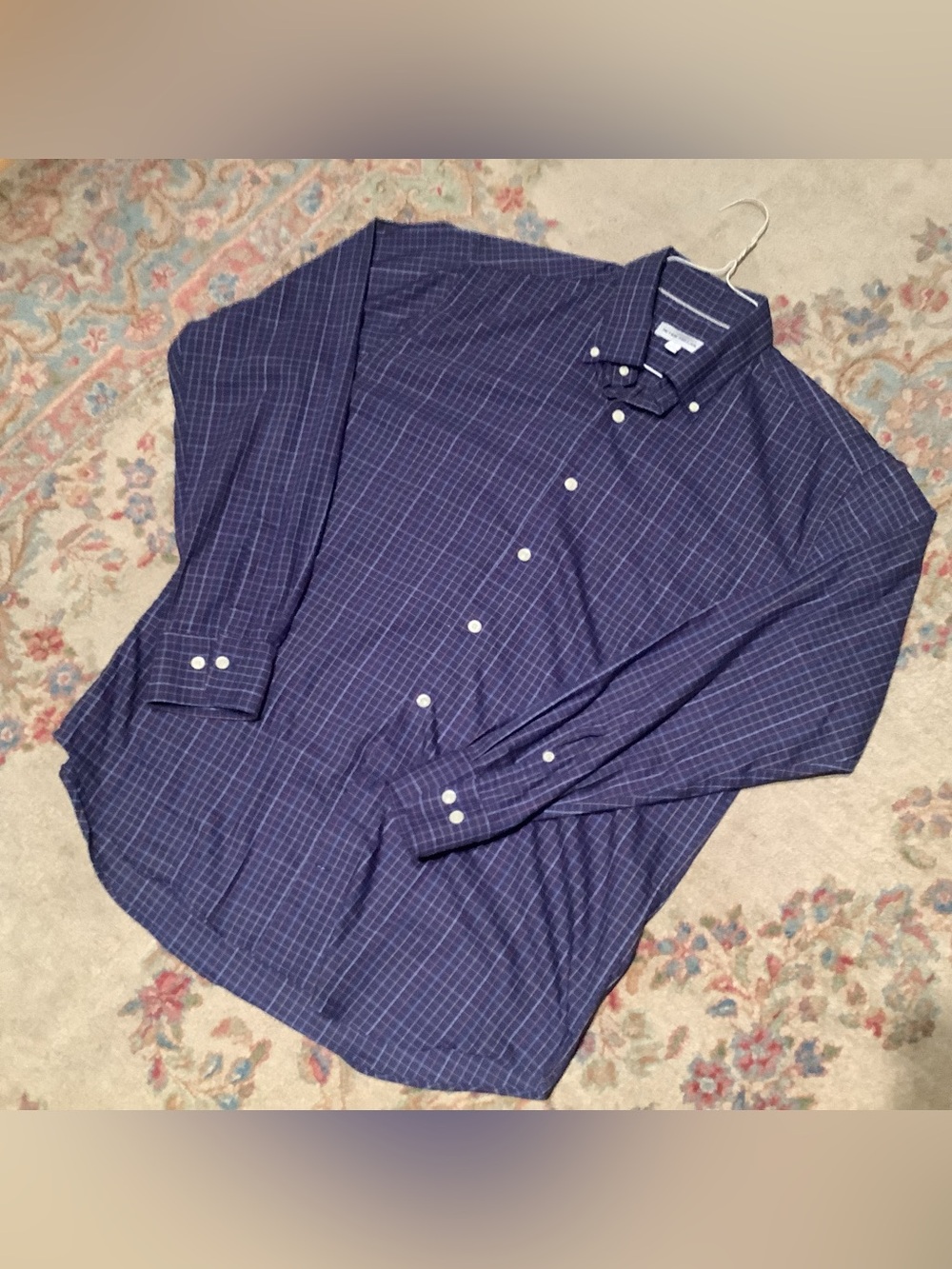 Peter Millar Navy Windowpane Button-Down Shirt - Men’s Sz Large - EUC